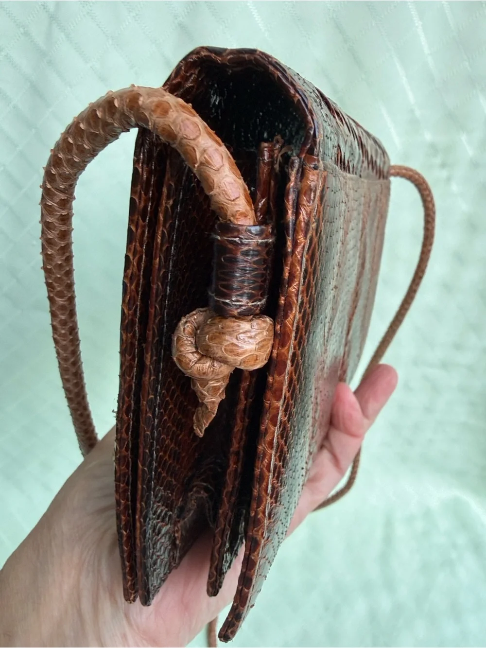 Vintage Brown Woven Snake Skin Crossbody Bag